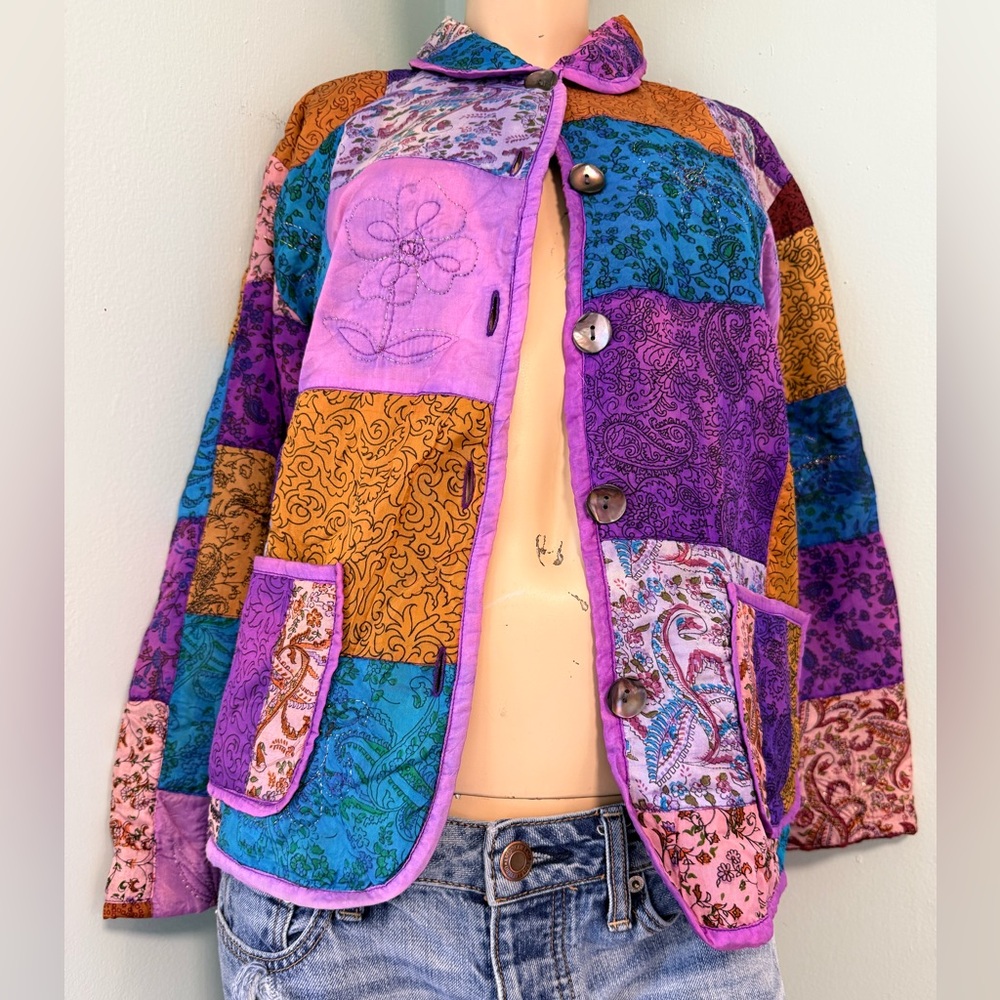 💫Vibrant Vintage Handmade Colorful Fairycore Floral Paisley Patchwork Jacket - Picture 14 of 14